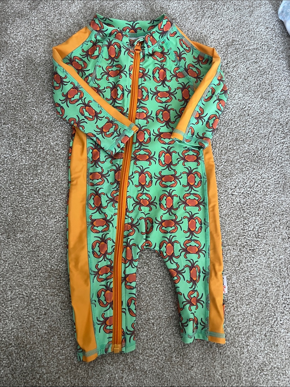 Crab-Print Kids One-Piece Bodysuit — Green & Orange